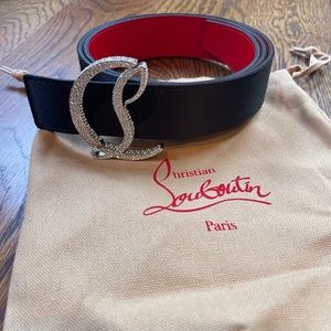 Womens Louboutin logo belt- color black/silver cristal